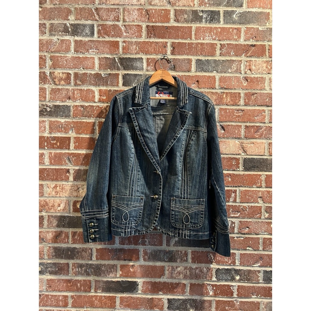 Mwah Jeans Women's Denim Jacket Size 14/16 W Light Stretch Button Front Sleeves